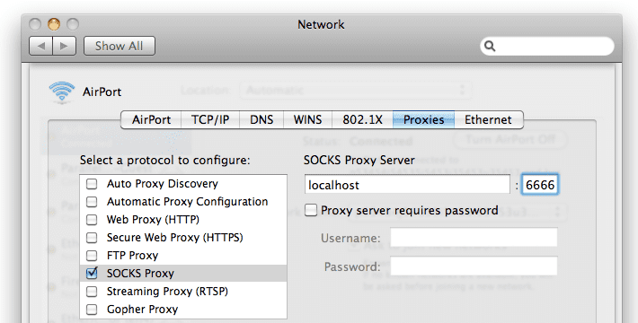 Hadoop SOCKS Proxy Configuration for Mac OS X
